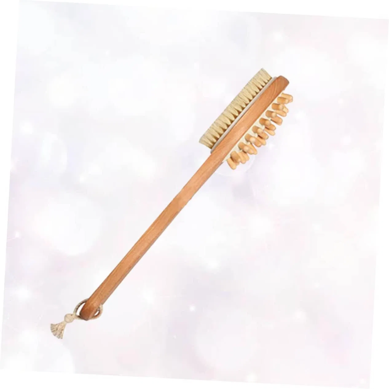 Щетка для тела с двойной натуральной щетиной Minkissy, 36.5x12x6.5 см, Коричневый — фото 4