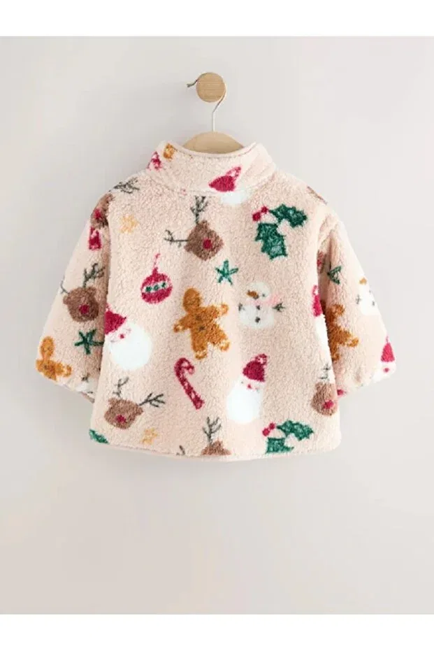 Детское пальто для девочек с принтом Neutral Color Half Button Fleece Next Baby, Nude Color — фото 2