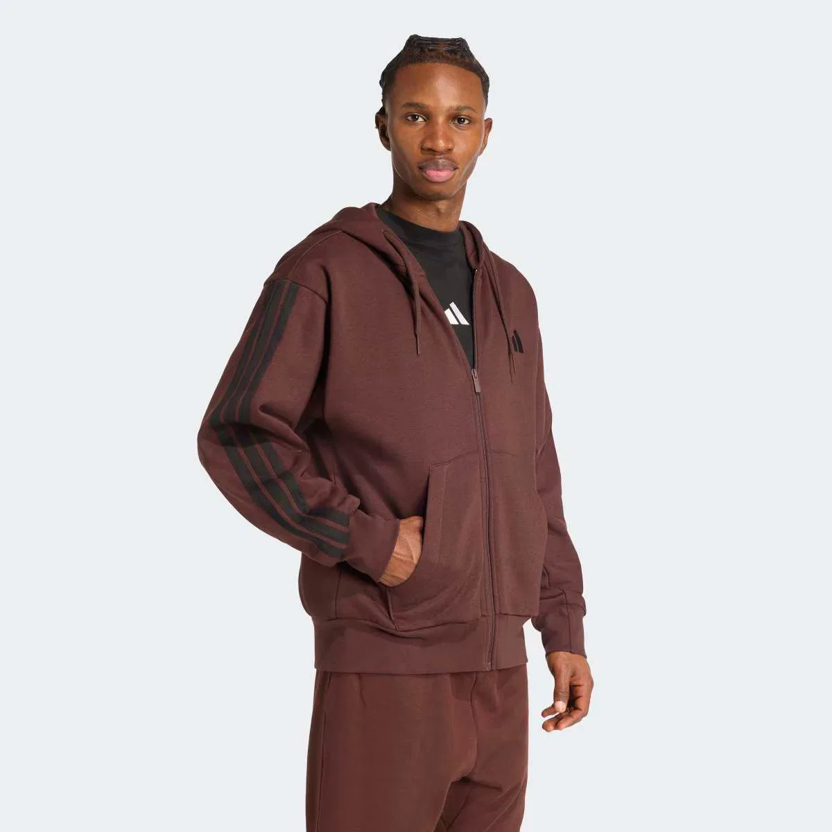 Мужская толстовка, Essentials Fleece 3 Bandas, adidas, коричневый — фото 3