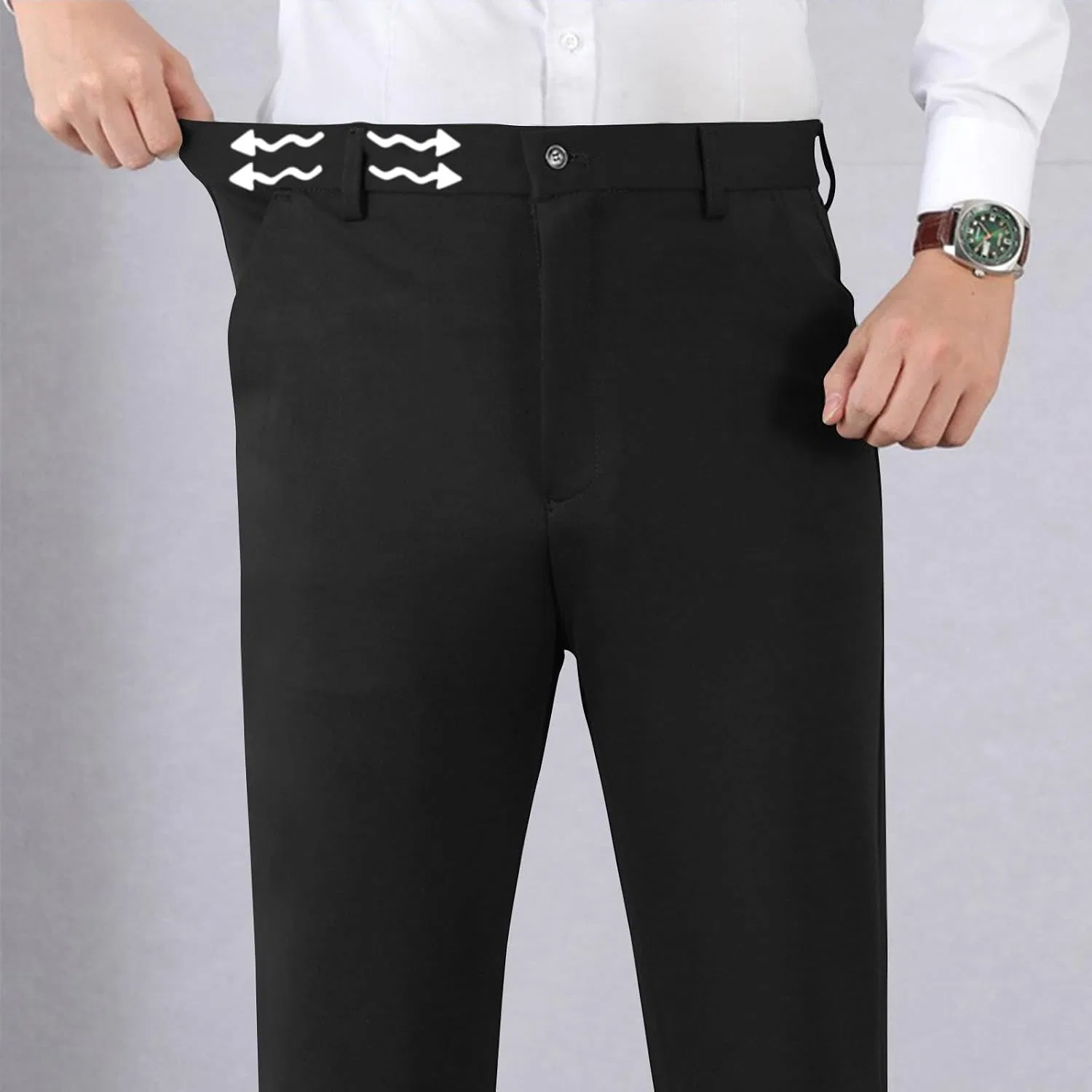 Мужские классические брюки прямого кроя с эластичным поясом, чёрный — фото 3