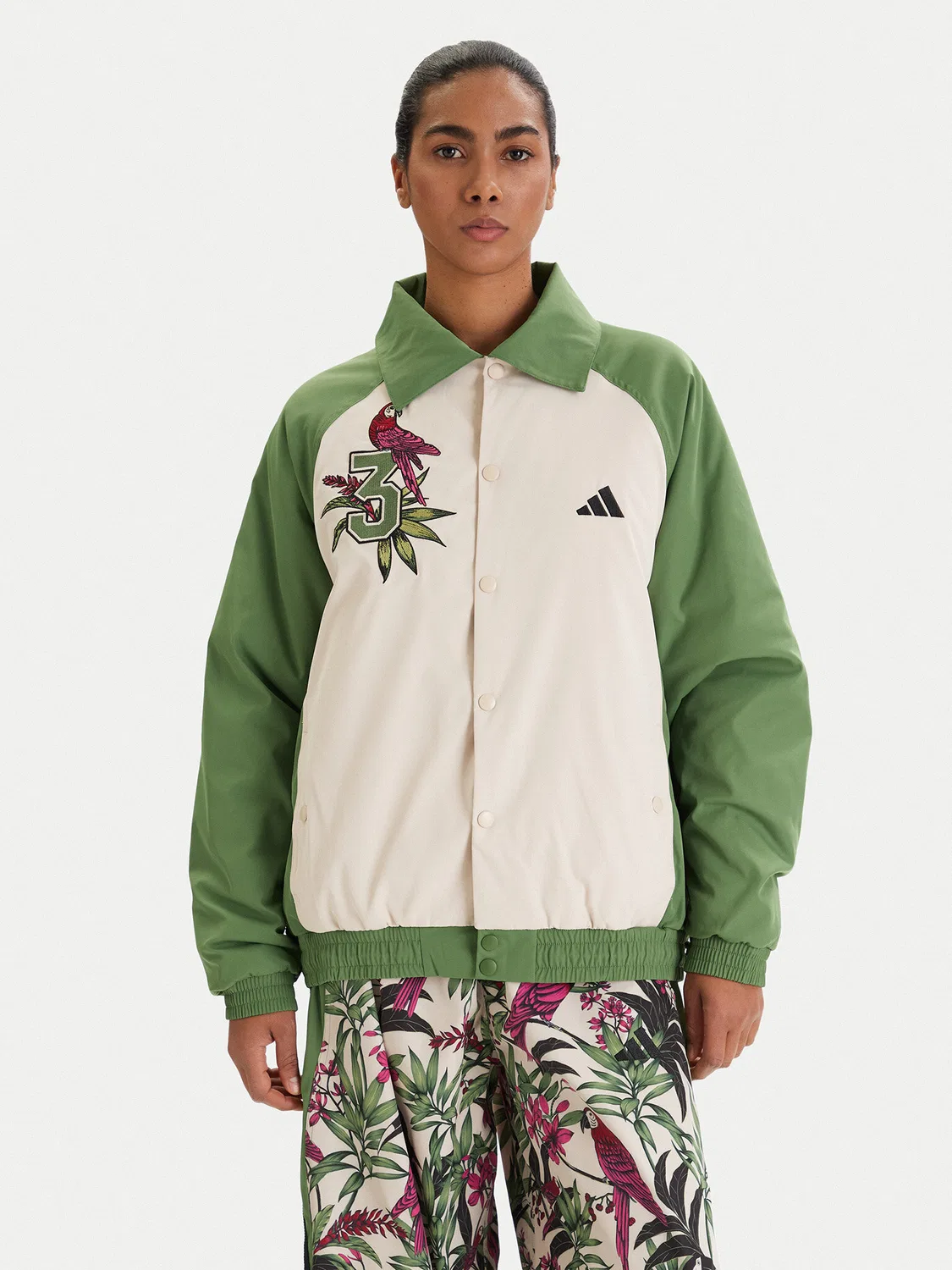 Женский свитшот оверсайз Farm Rio Premium Adidas, зеленый — фото 3