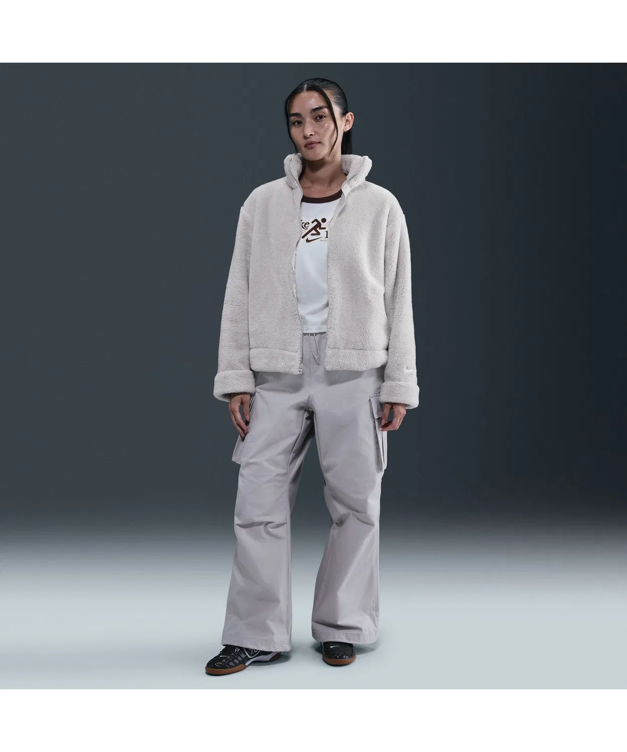 Женское флисовое пальто без капюшона с молнией NIKE NSW Essential Sherpa, Off White — фото 4