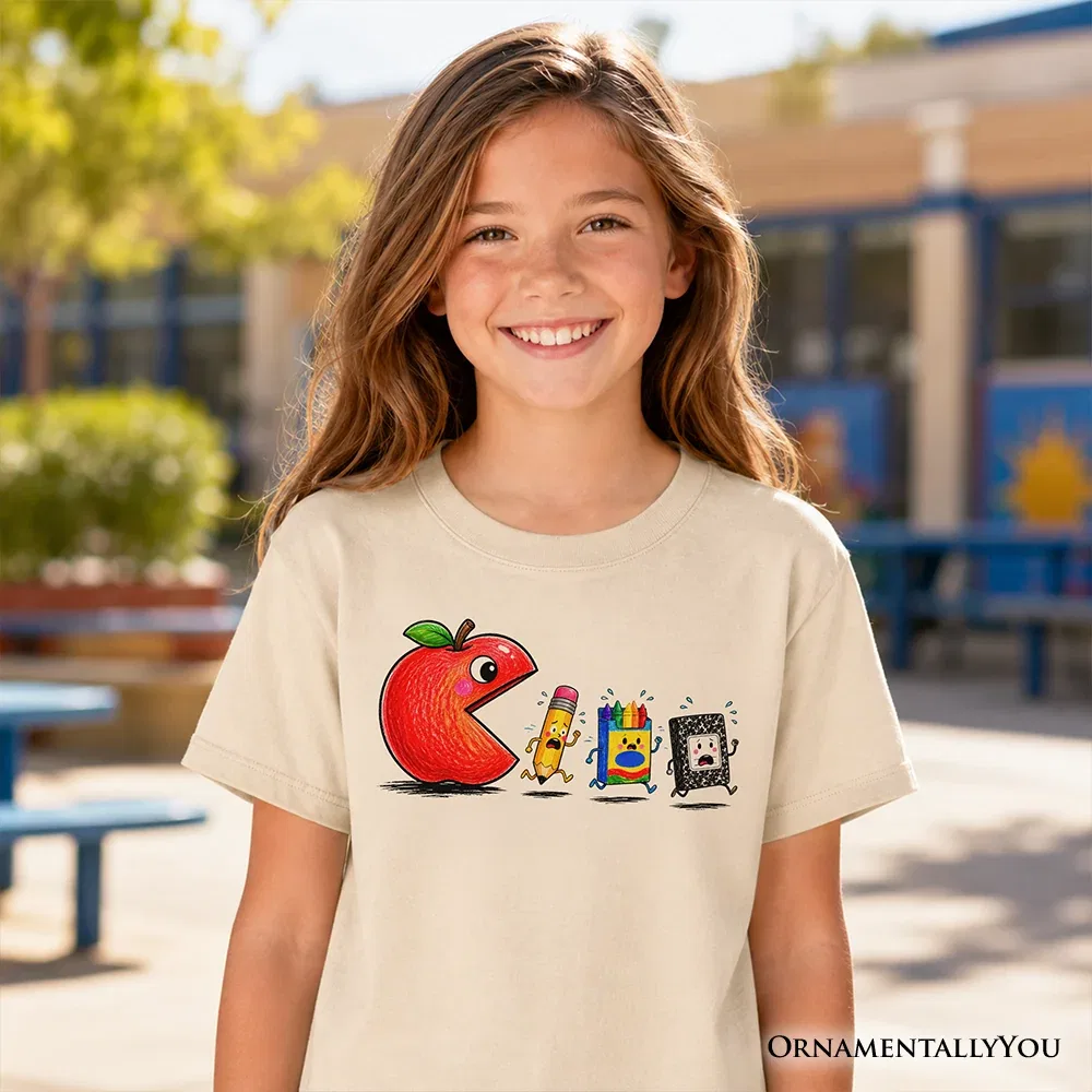 Детская футболка для мальчиков с принтом яблока Apple School T-Shirt OrnamentallyYou, Sand