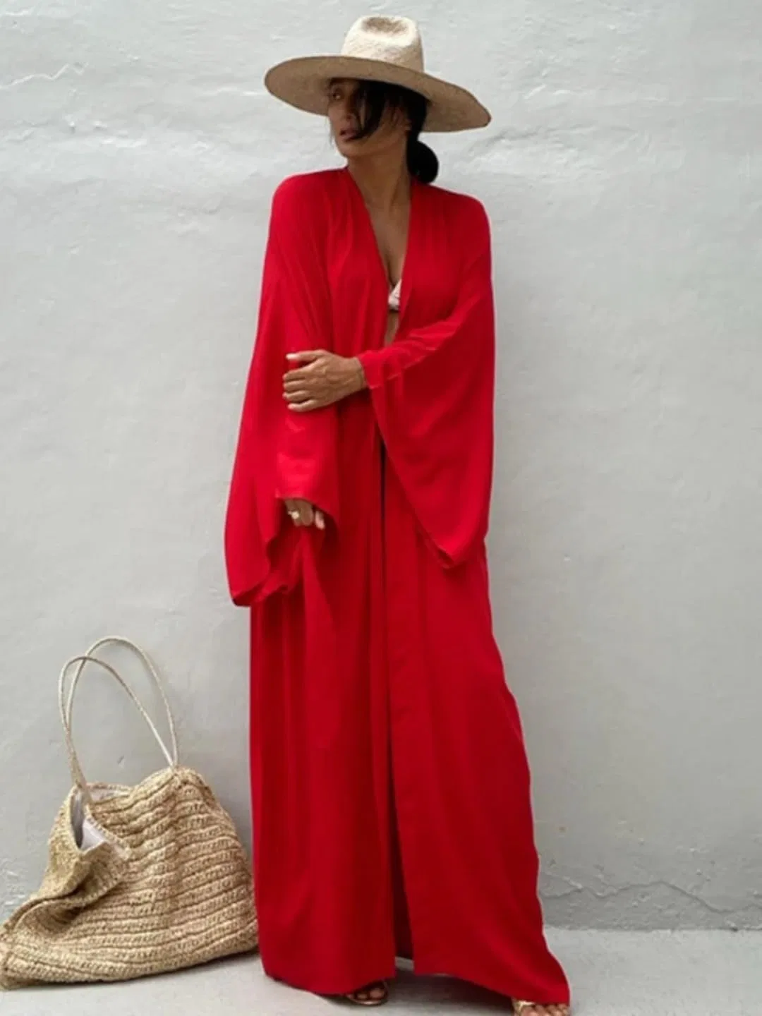 Женское пляжное платье-накидка с запахом, Red Cover Up — фото 2