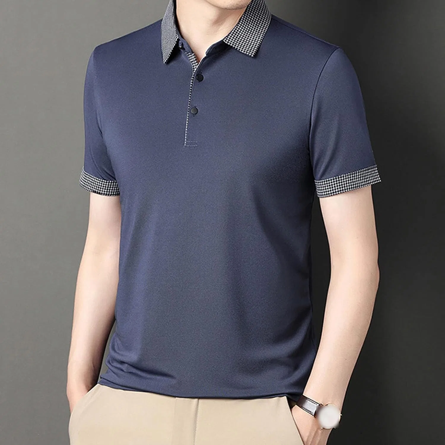 Мужская хлопковая футболка с воротником Regular Fit, Grey — фото 4