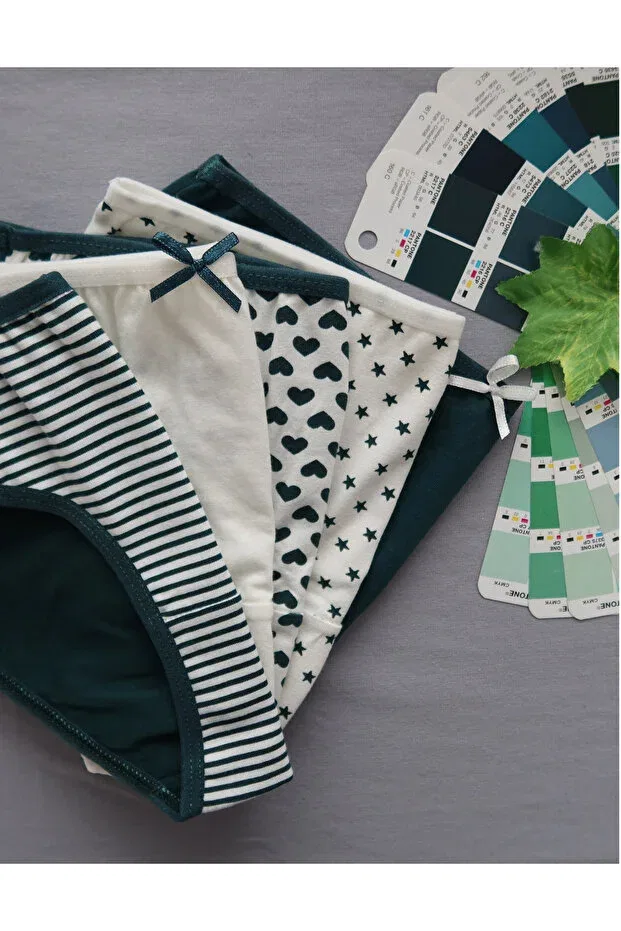 Детские трусы для девочек с принтом хлопковые набор 5 шт Basics Alya Underwear, Dark Green P22 — фото 3
