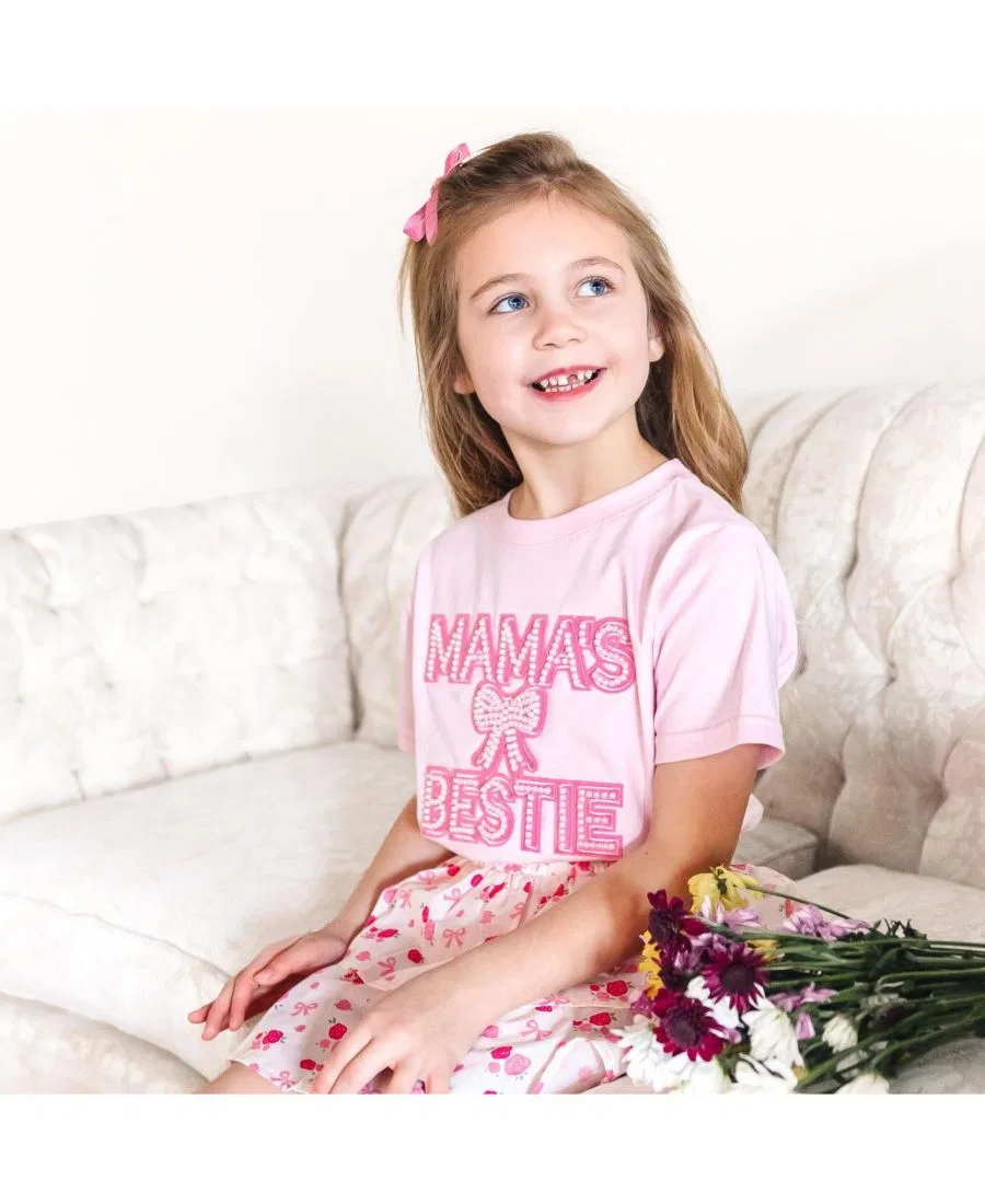 Детская футболка с коротким рукавом и жемчужной аппликацией Mama's Bestie Sweet Wink, Ballet Pink — фото 4