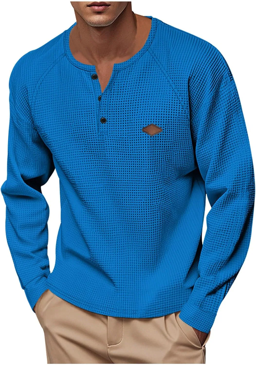 Мужская футболка с вязаным полотном Henley 3-пуговицы, Blue