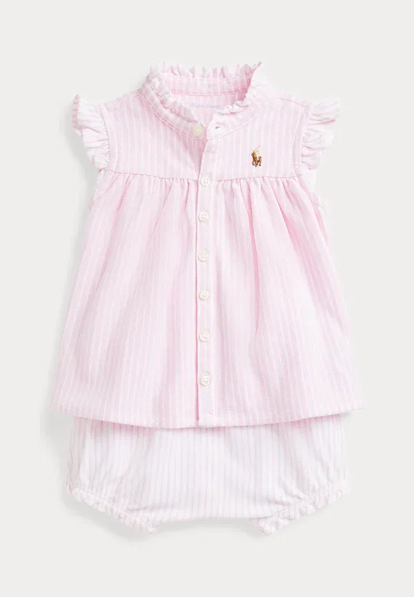 Комплект из топа и шорт с полоской, Striped knit oxford top & bloomer set, Polo Ralph Lauren, carmel pink, розовый