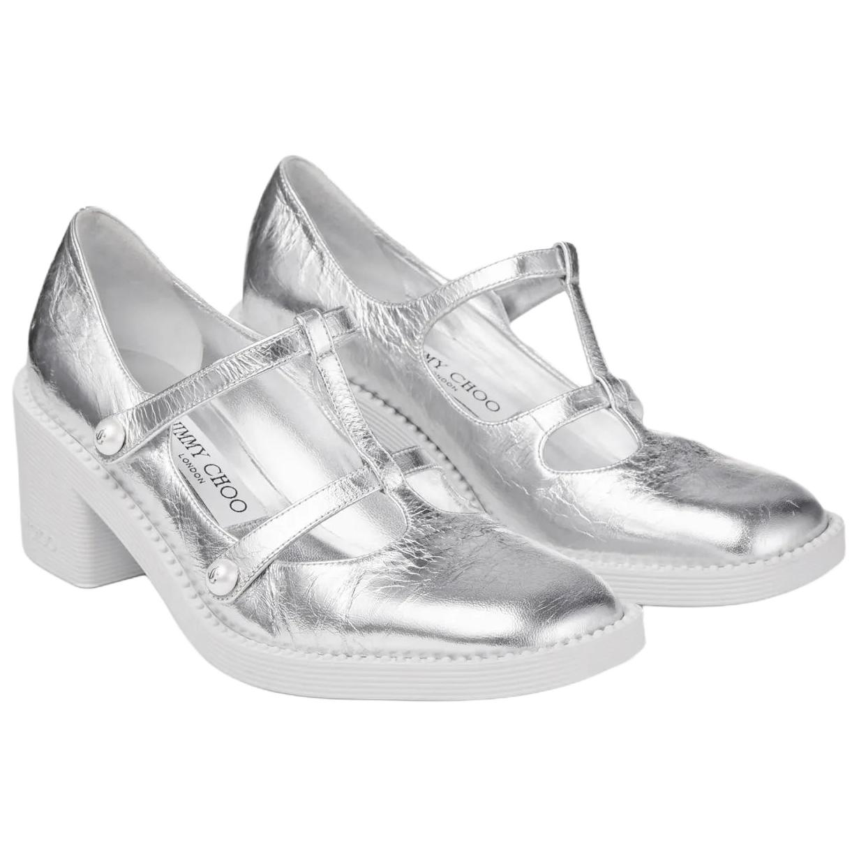 Jimmy Choo Мари Джейн на массивном каблуке 6 см серебристые женские — фото 3
