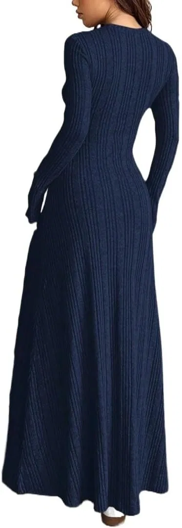 Женское длинное платье A-силуэта с длинным рукавом, Navy Blue — фото 2