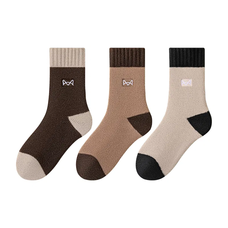 Детские носки до середины икры, 3 пары, Light Beige Gray+Camel+Dark Coffee, MIIOW