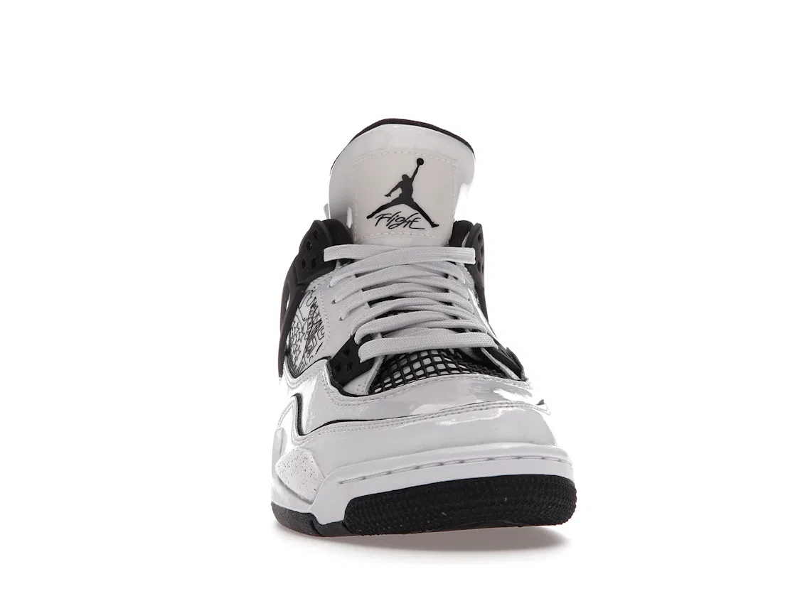 Детские кроссовки для школьников с дизайном DIY Jordan 4 Retro, White/Black-Volt — фото 2