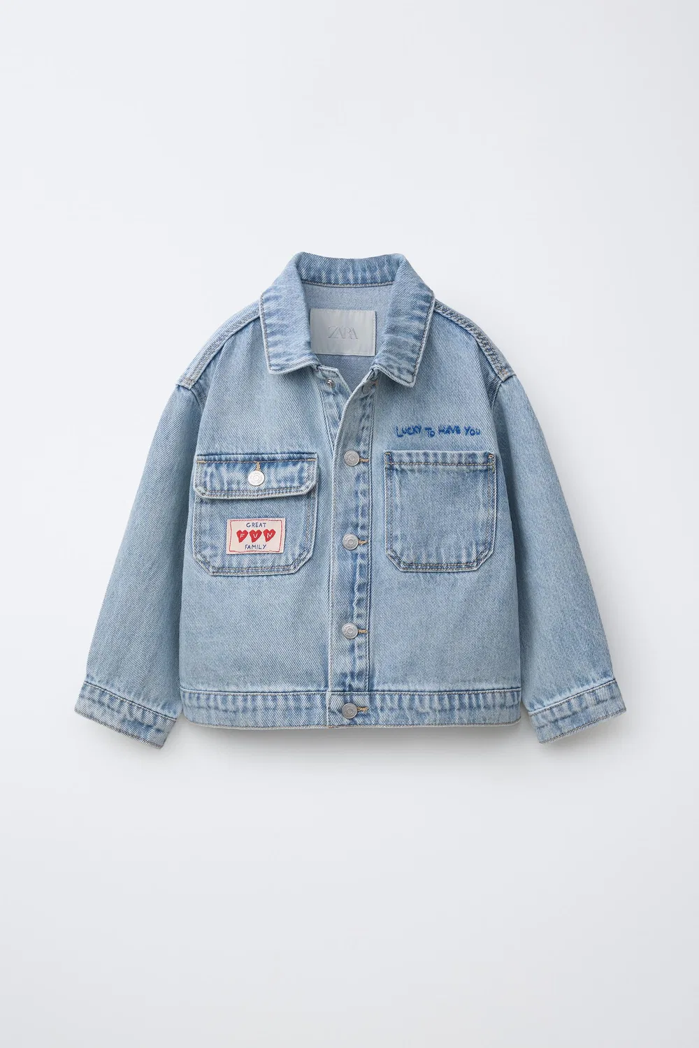 Джинсовая куртка с вышитым сердцем ZARA, Light blue