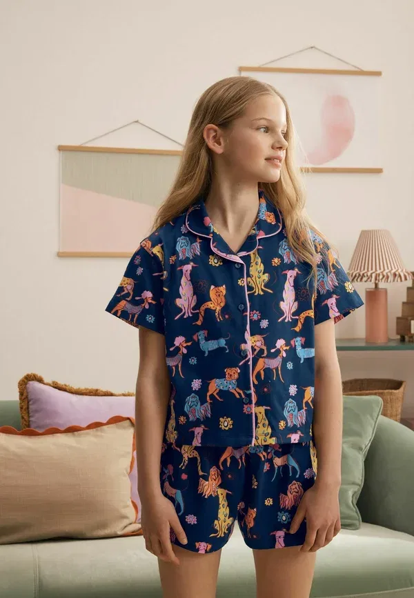 Комплект пижамы из хлопка Regular fit - short button through pyjamas set, Next, темно-синий Dog — фото 3