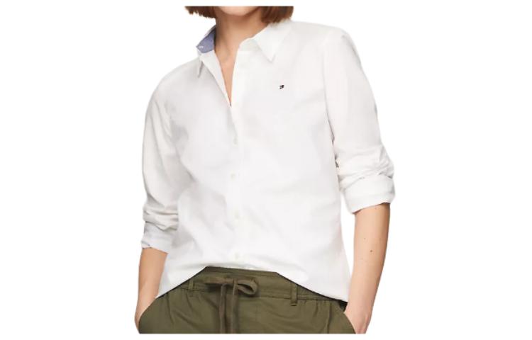 Обычная посадка эластичная оксфордская рубашка Women's Tommy Hilfiger, белый — фото 3