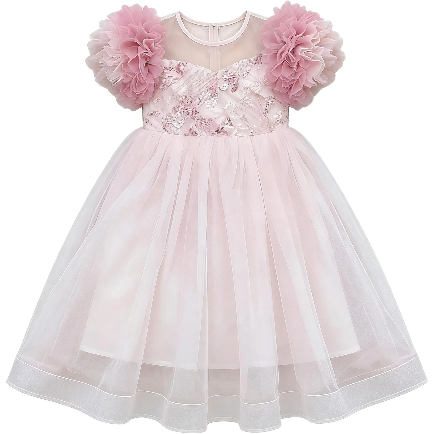 Детское платье для девочек с пышной юбкой и принтом, Kids Dresses Low Round Neck Moderate Mid Length, YALU