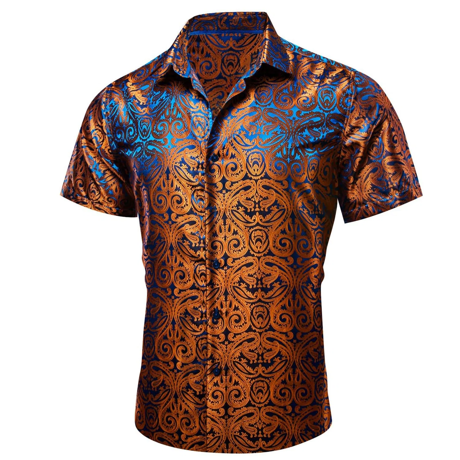 Мужская рубашка с коротким рукавом с принтом Paisley Shiny Satin Baroque Design, Colour: Orange — фото 4