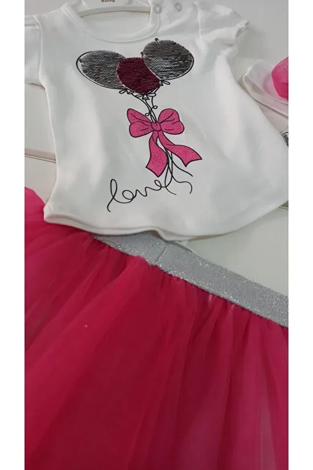 Детский комплект для девочек с принтом Balloon Tutu Skirt 3 Piece Set Brava Baby, White — фото 2