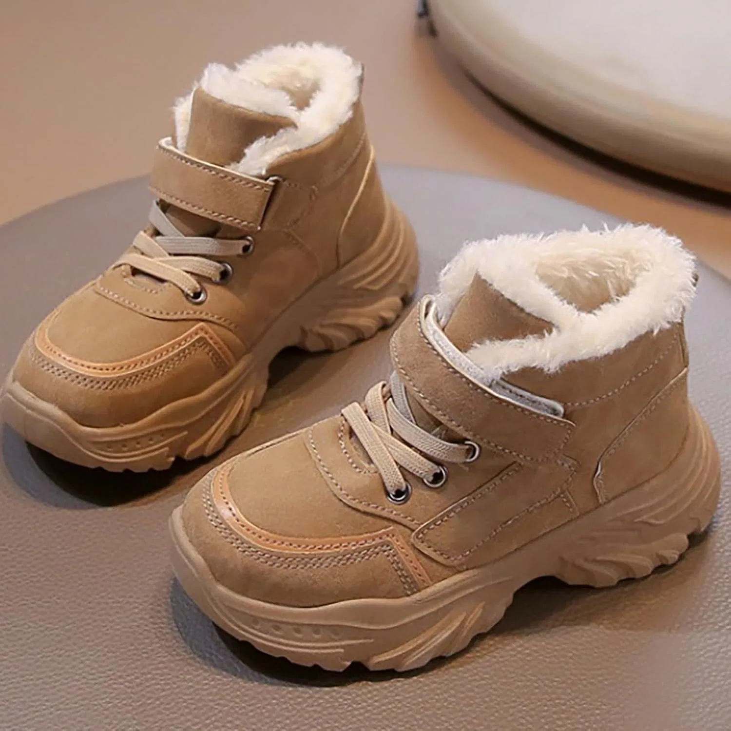Детские зимние ботинки с мехом для мальчиков и девочек, Khaki — фото 3