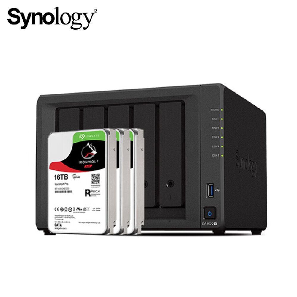 

Сетевое хранилище Synology DS1522+ 5-дисковое с 3 жесткими дисками Seagate IronWolf Pro ST16000NE000 16 ТБ