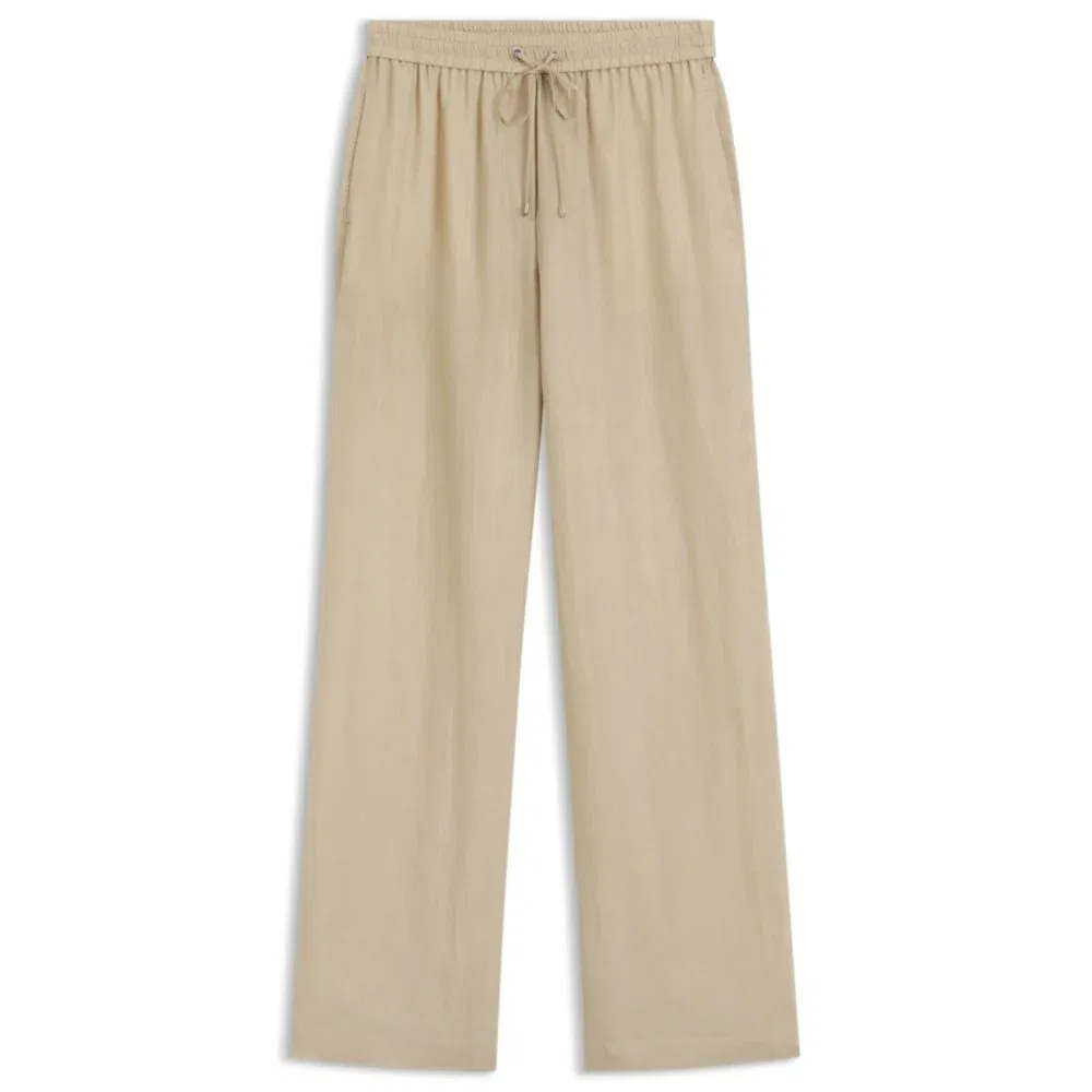 Женские брюки прямые с кулиской на поясе BOSS, Light Beige