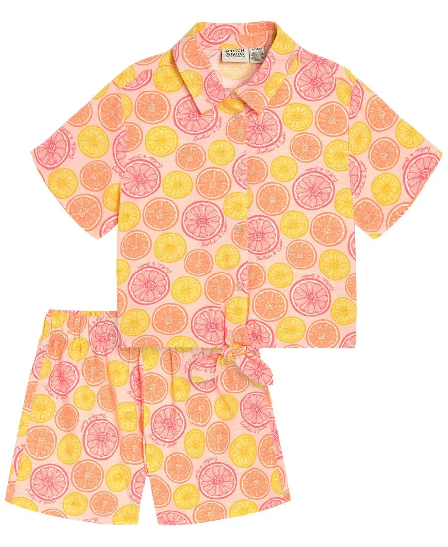 Комплект из рубашки и шорт с принтом цитрусов, модель Citrus Fruit SCOTCH & SODA, Light Pastel Pink/Yellow