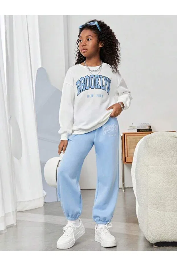 Детский спортивный комплект для девочек с принтом Los Angeles Printed Sweatshirt Machetta, Baby Blue White