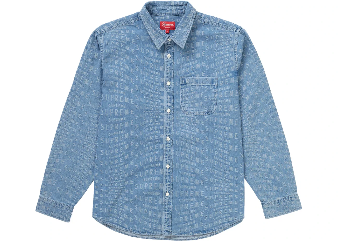 Мужская рубашка с жаккардовым принтом Supreme Warp Jacquard Logos Denim Shirt, Blue