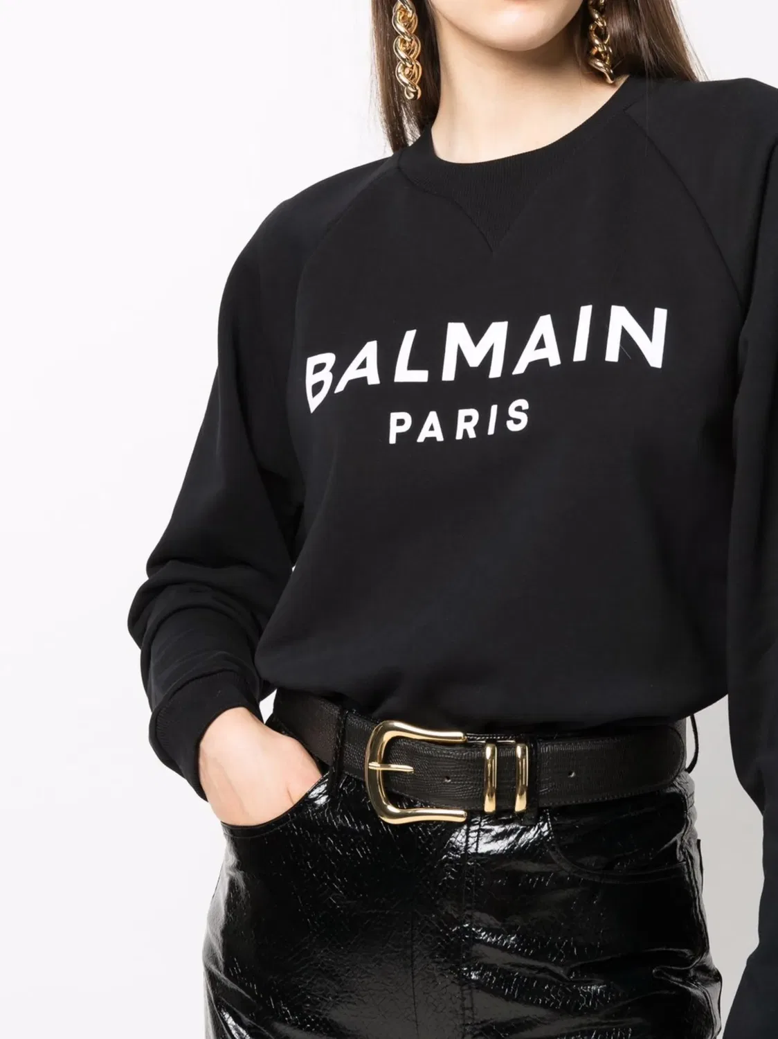 Balmain Свитшот с флоковым логотипом черный — фото 2