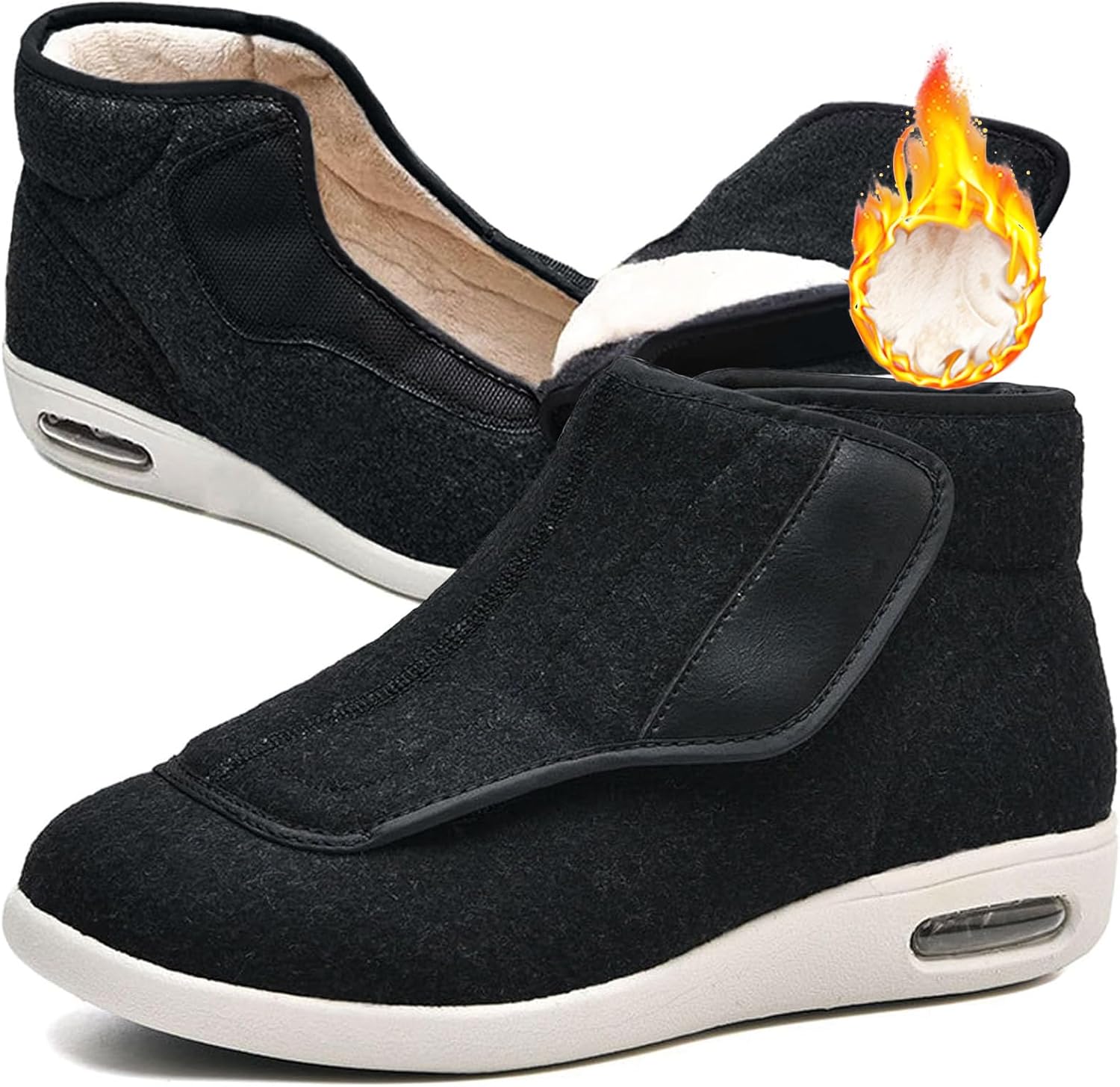 

Мужские зимние ботинки с дополнительной шириной и утепленные, женские регулируемые легкие зимние тапочки с противоскользящей подошвой, унисекс для артрита и отеков, домашняя обувь для улицы и дома Bumuam, черный