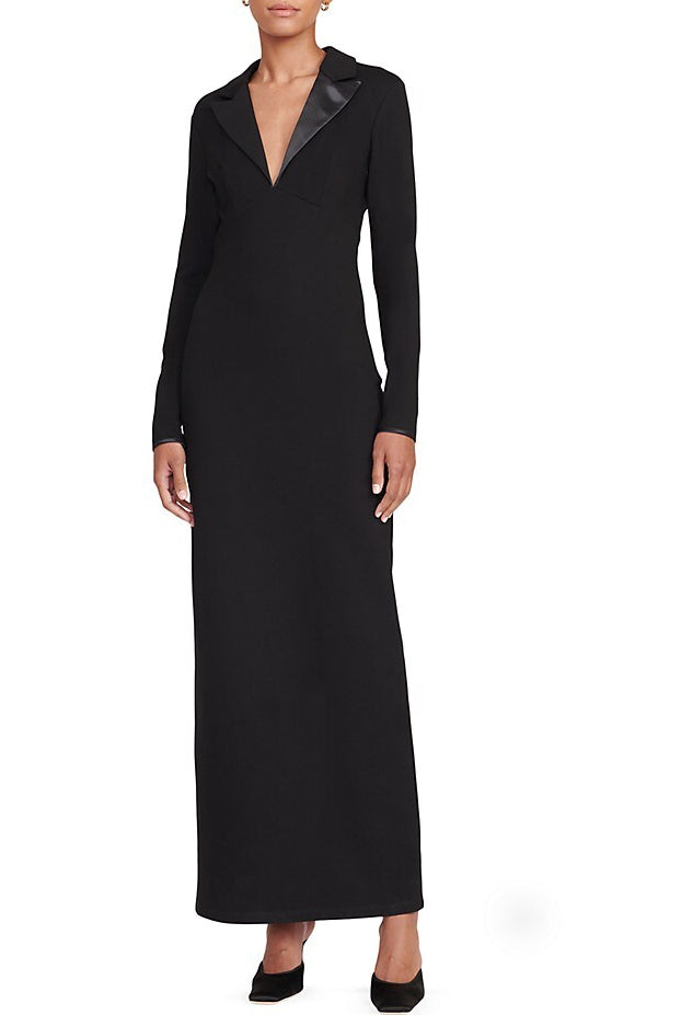 

Платье макси Staud Women Humboldt из искусственной кожи с воротником, черное