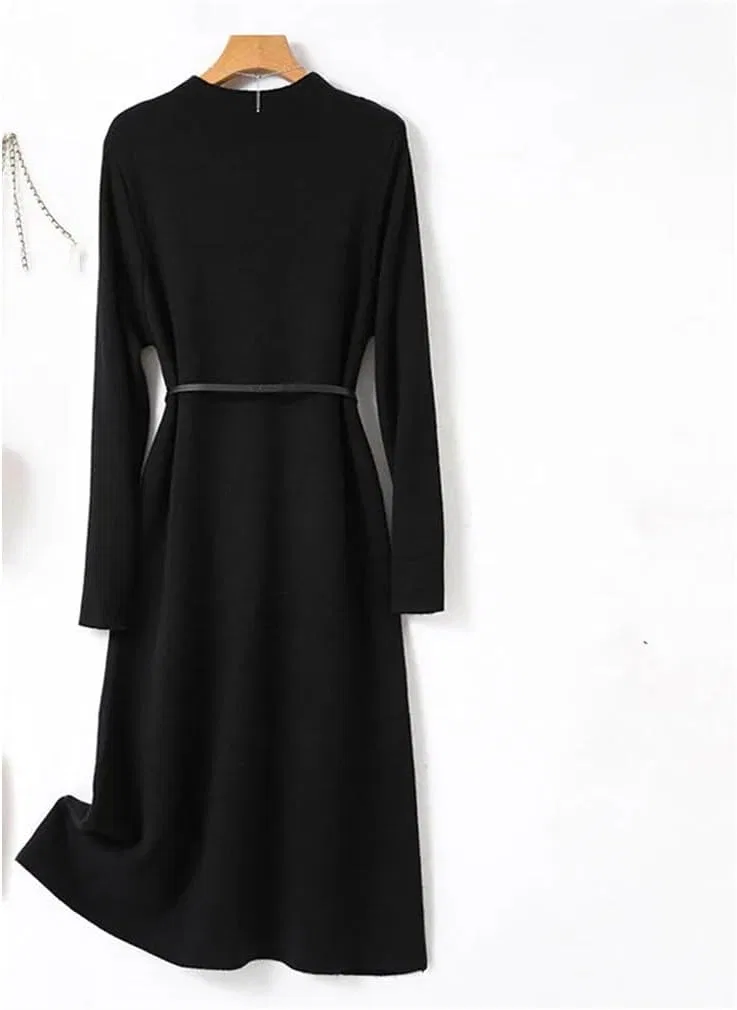 Женское свободное платье оверсайз с круглым вырезом, Black — фото 2