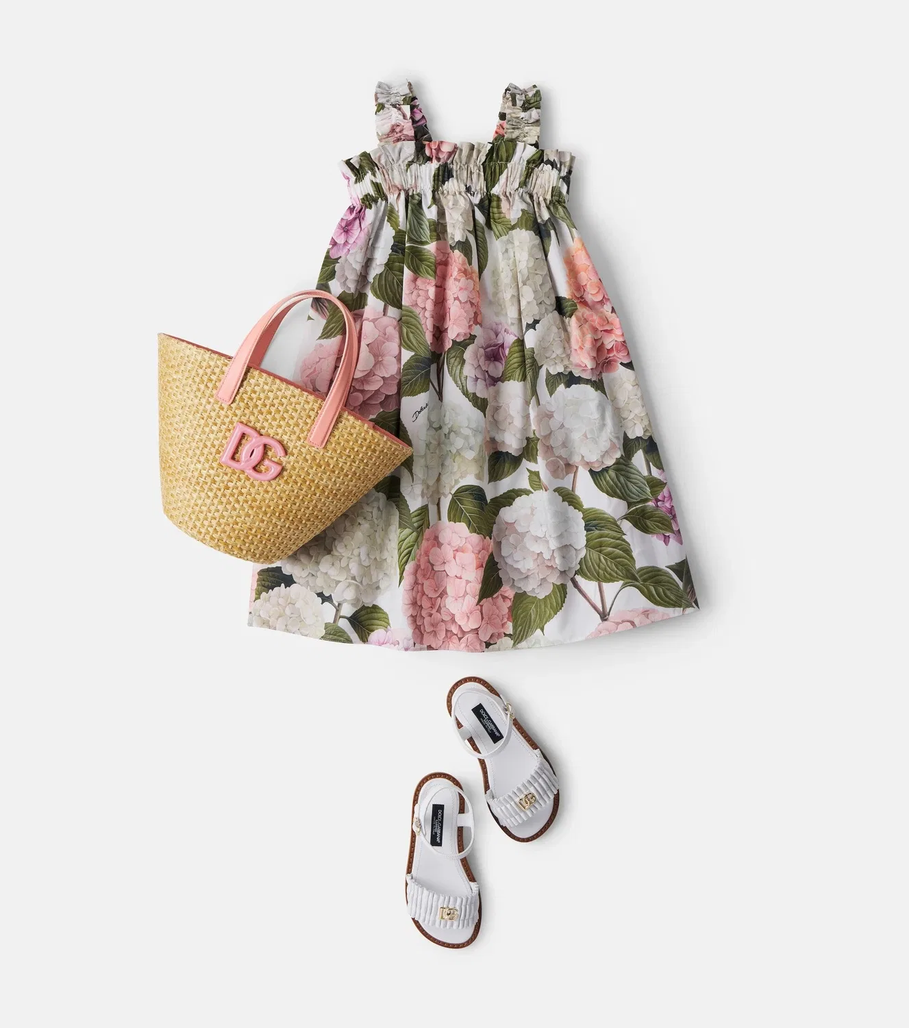 Платье хлопковое с цветочным принтом, Dolce&Gabbana Kids, белый — фото 2