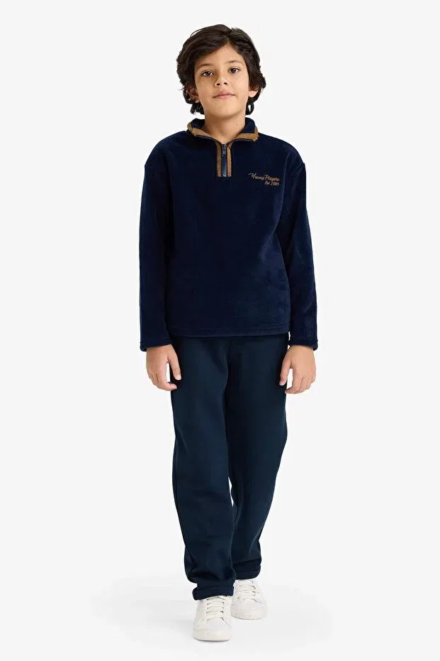 Детская толстовка для мальчиков с вышивкой Half turtleneck zipper embroidered soft fleece inside sweatshirt for boys g3670a825cw Defacto, Navy Blue-Nv256 — фото 4