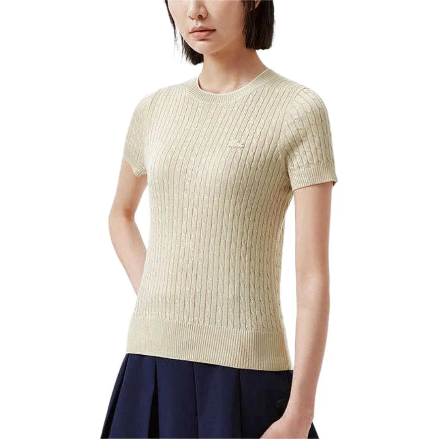 Свитер вязаный LACOSTE, Beige Yellow, круглый вырез — фото 3