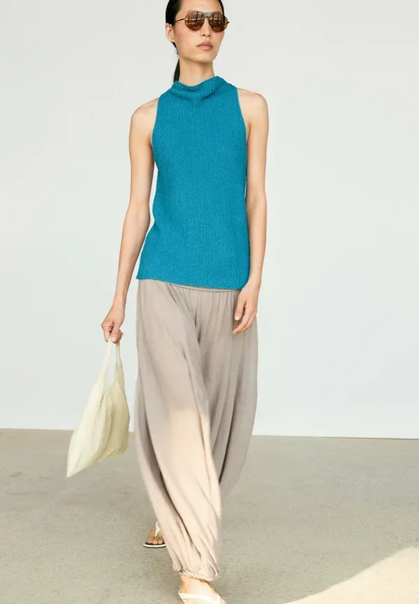 Топ вязаный из льна Top Massimo Dutti, бирюзовый — фото 3