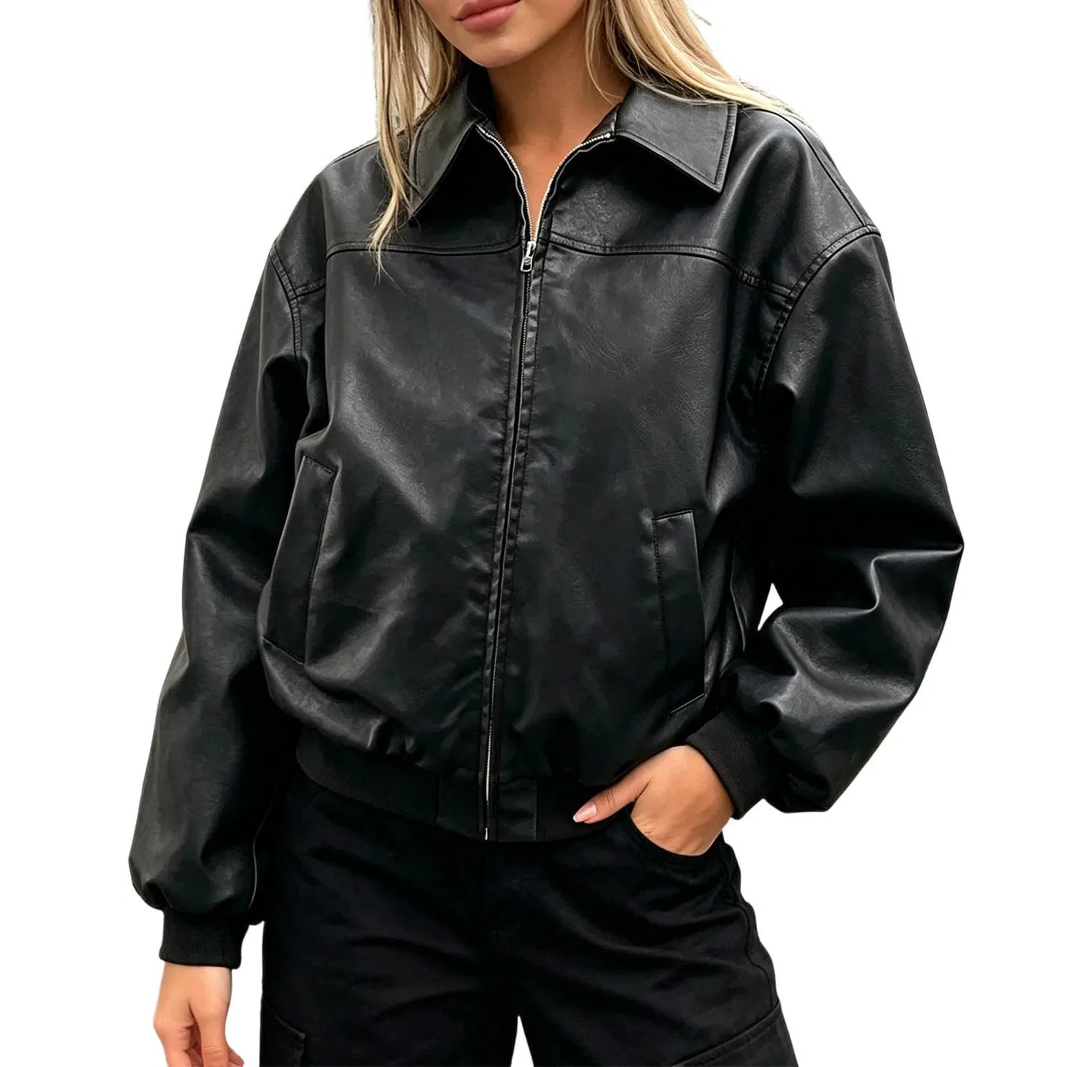 Женское кожаное пальто с принтом Y2K Style, Black