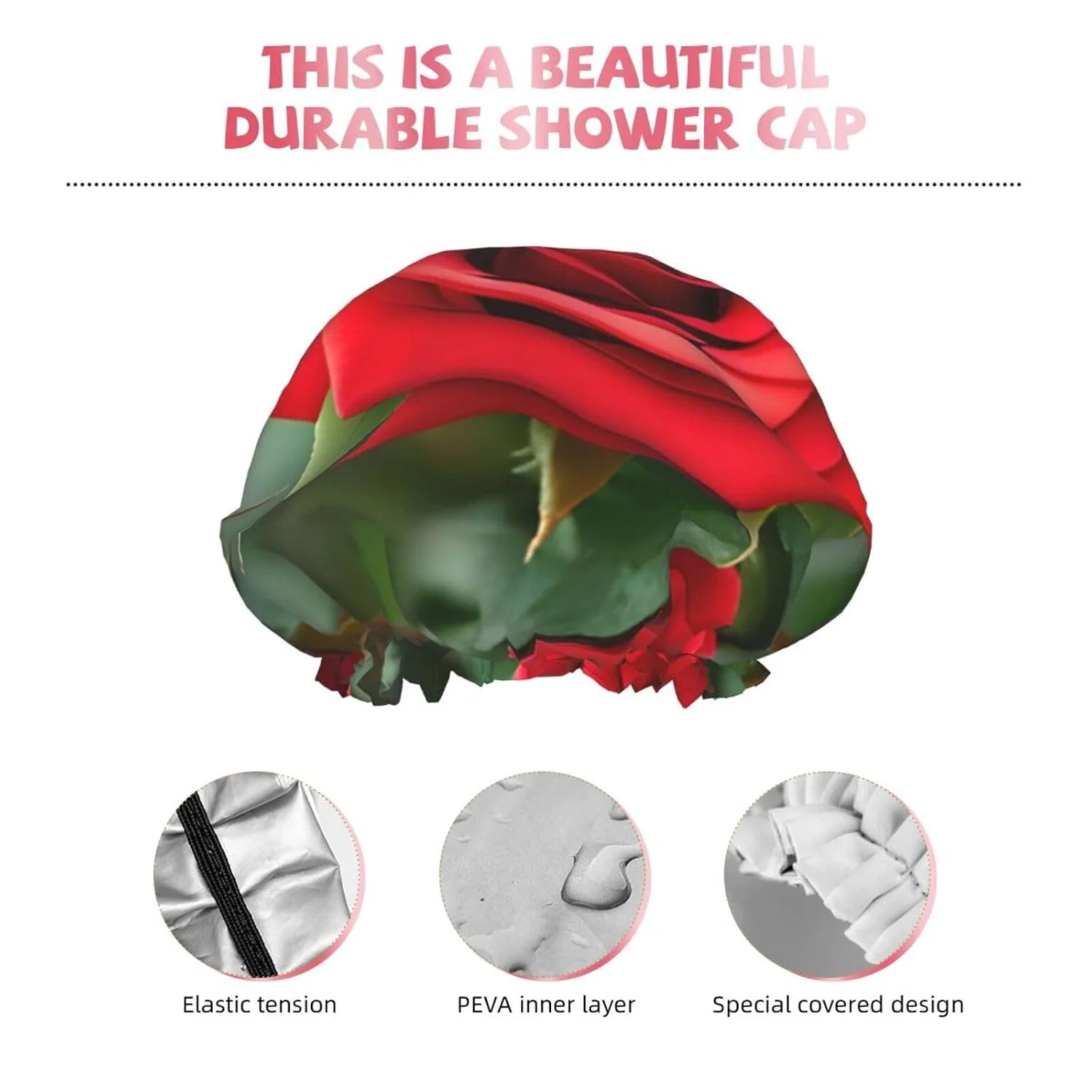 Шапочка для душа двойная водонепроницаемая Berbo, Red Rose Flowers — фото 4