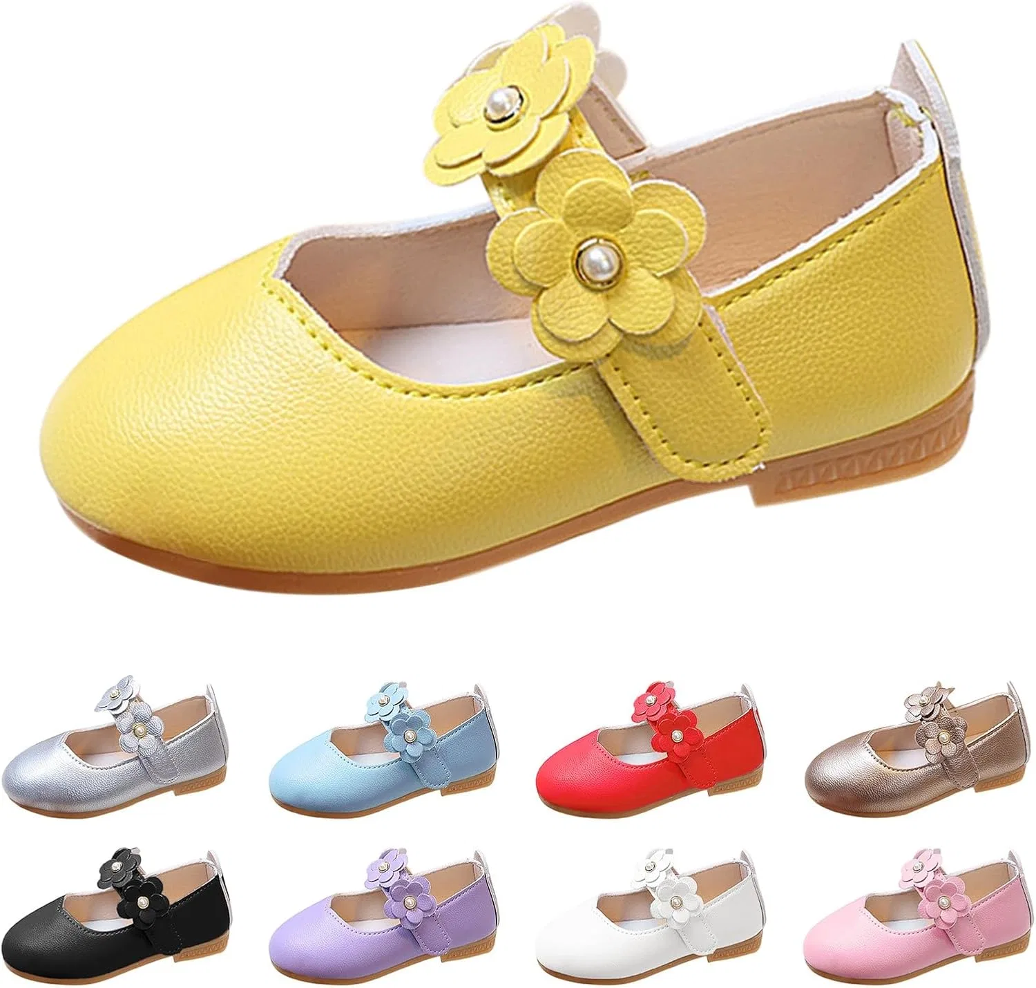 Детские балетки Мэри Джейн с цветком для девочек, Yellow — фото 4