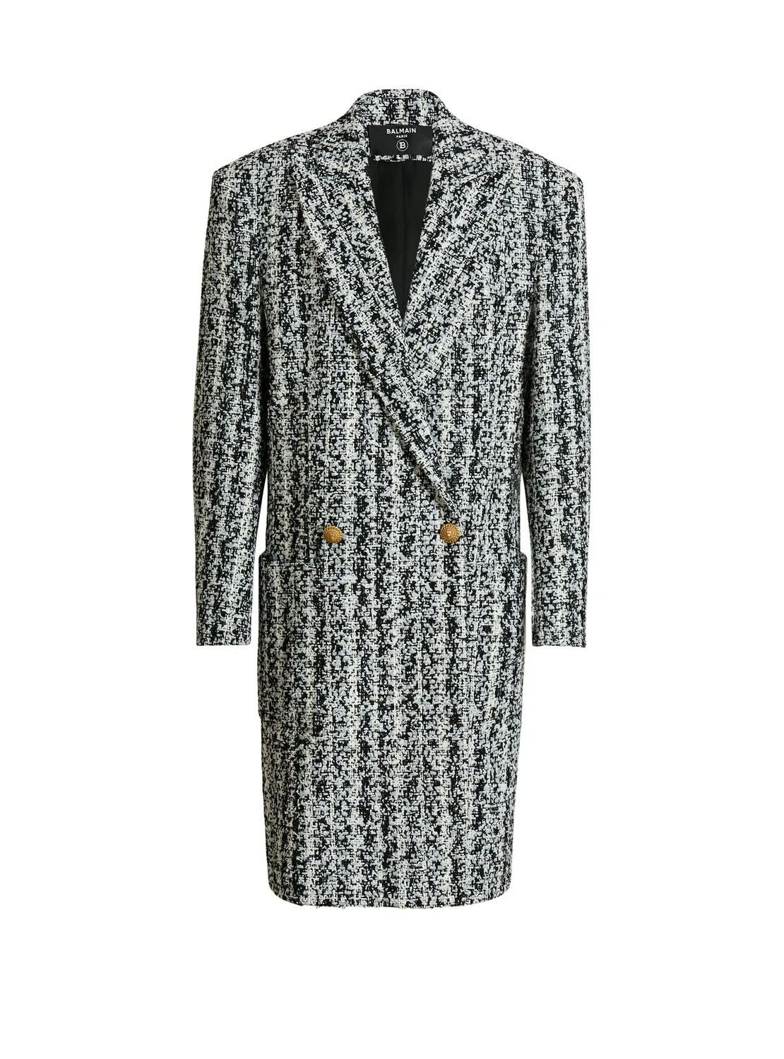Длинное твидовое пальто BALMAIN, черный
