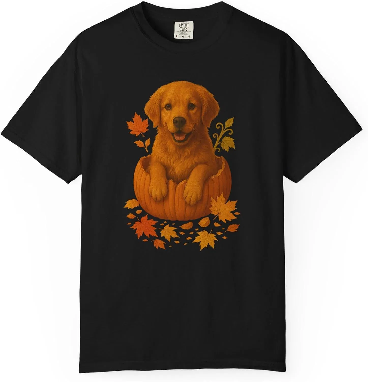 Женская футболка с золотистым ретривером и тыквой Comfort Colors, Black