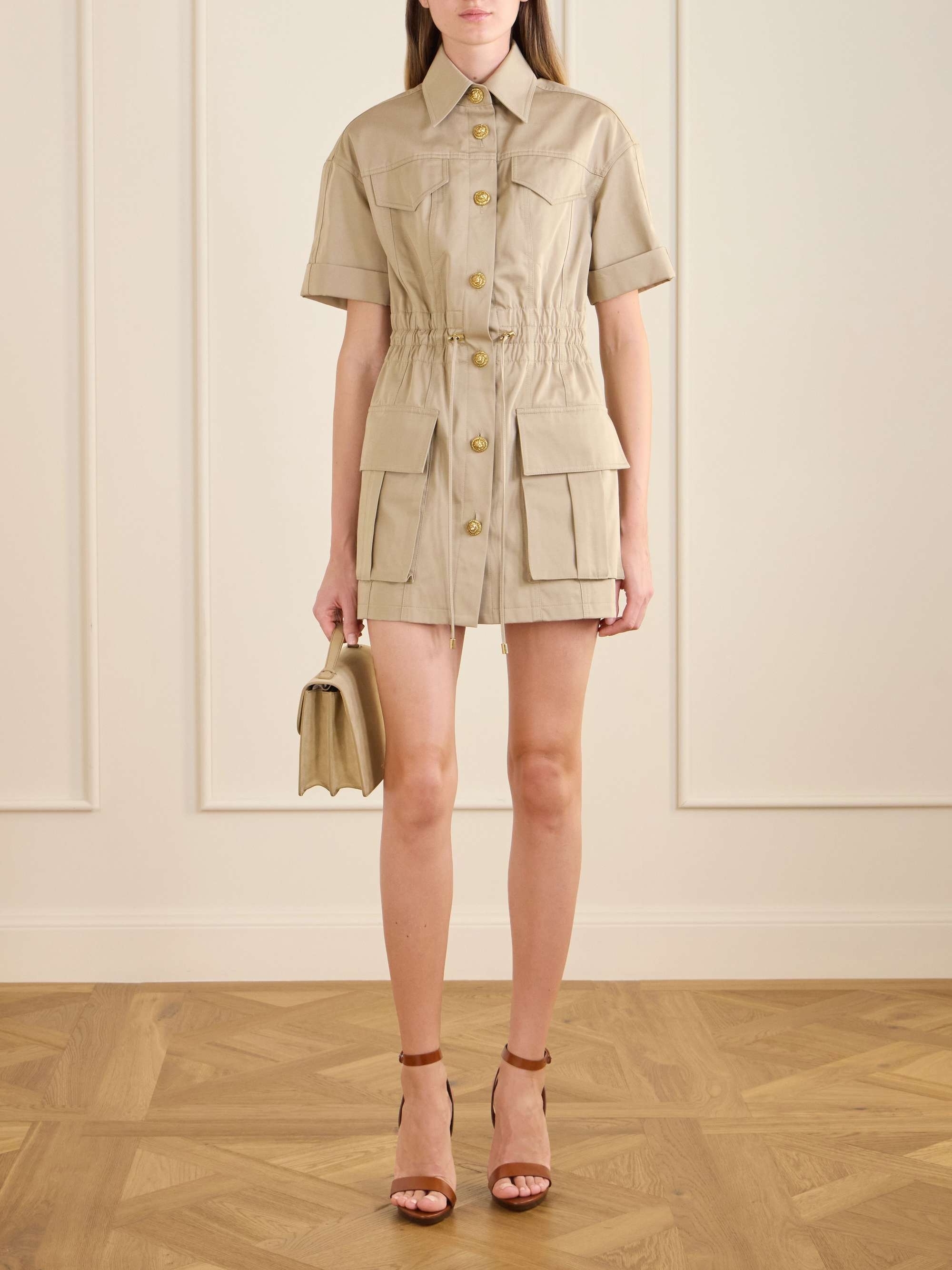 Платье Balmain Cotton-gabardine Mini, бежевый — фото 2