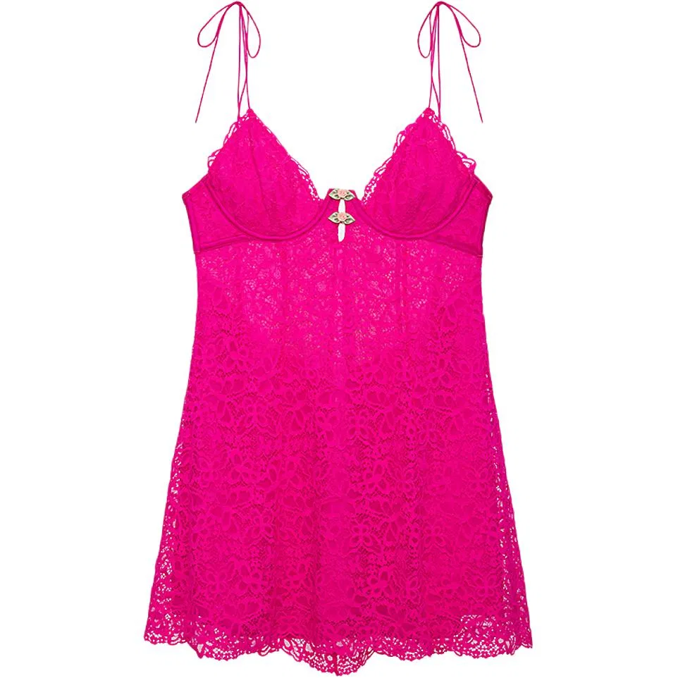 Женское ночное платье с кружевным принтом Butterfly Lace Slip Dress/Bk Nightgown Victoria's Secret