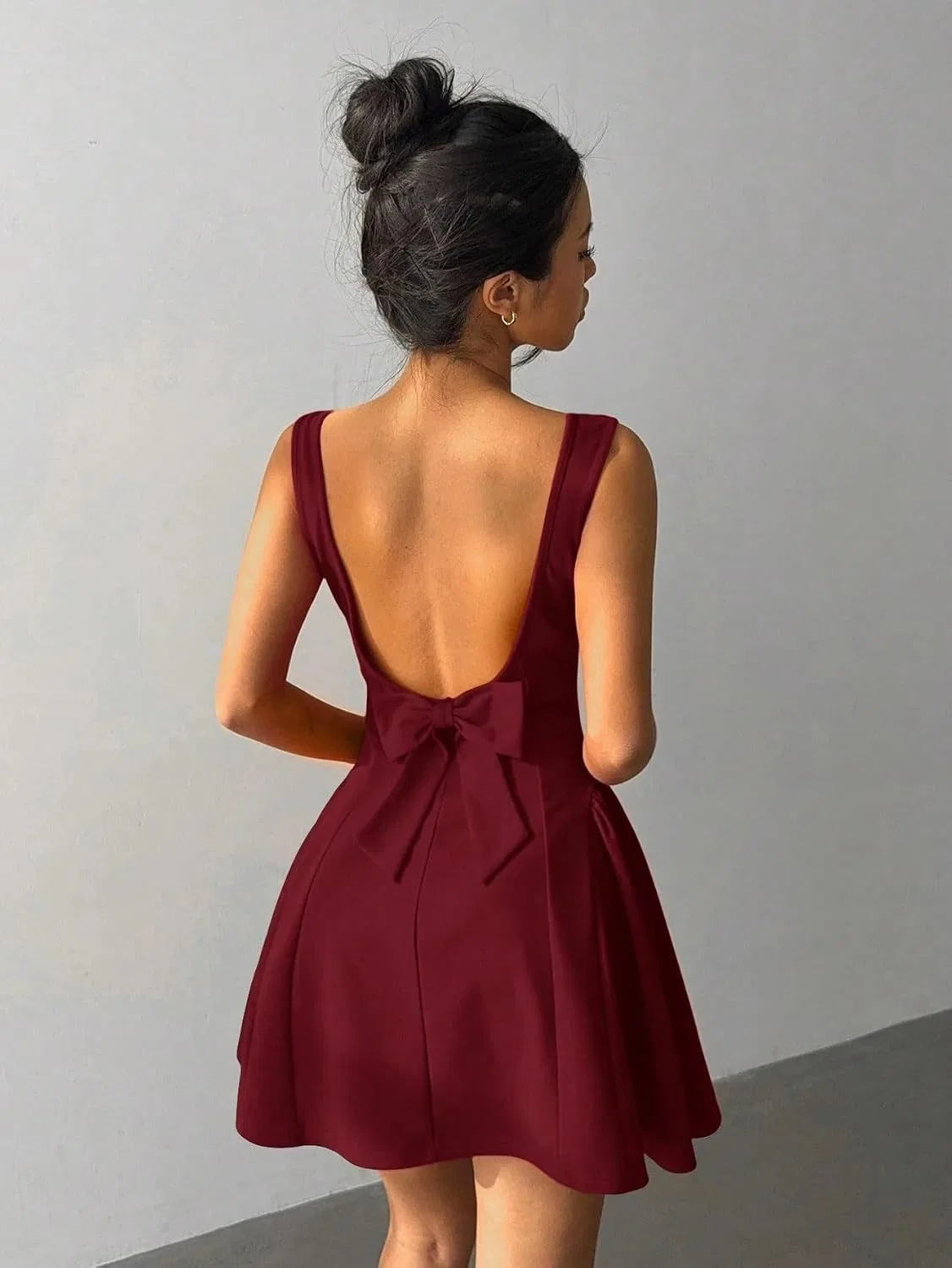 Женское мини-платье А-силуэта с открытой спиной, Burgundy — фото 4