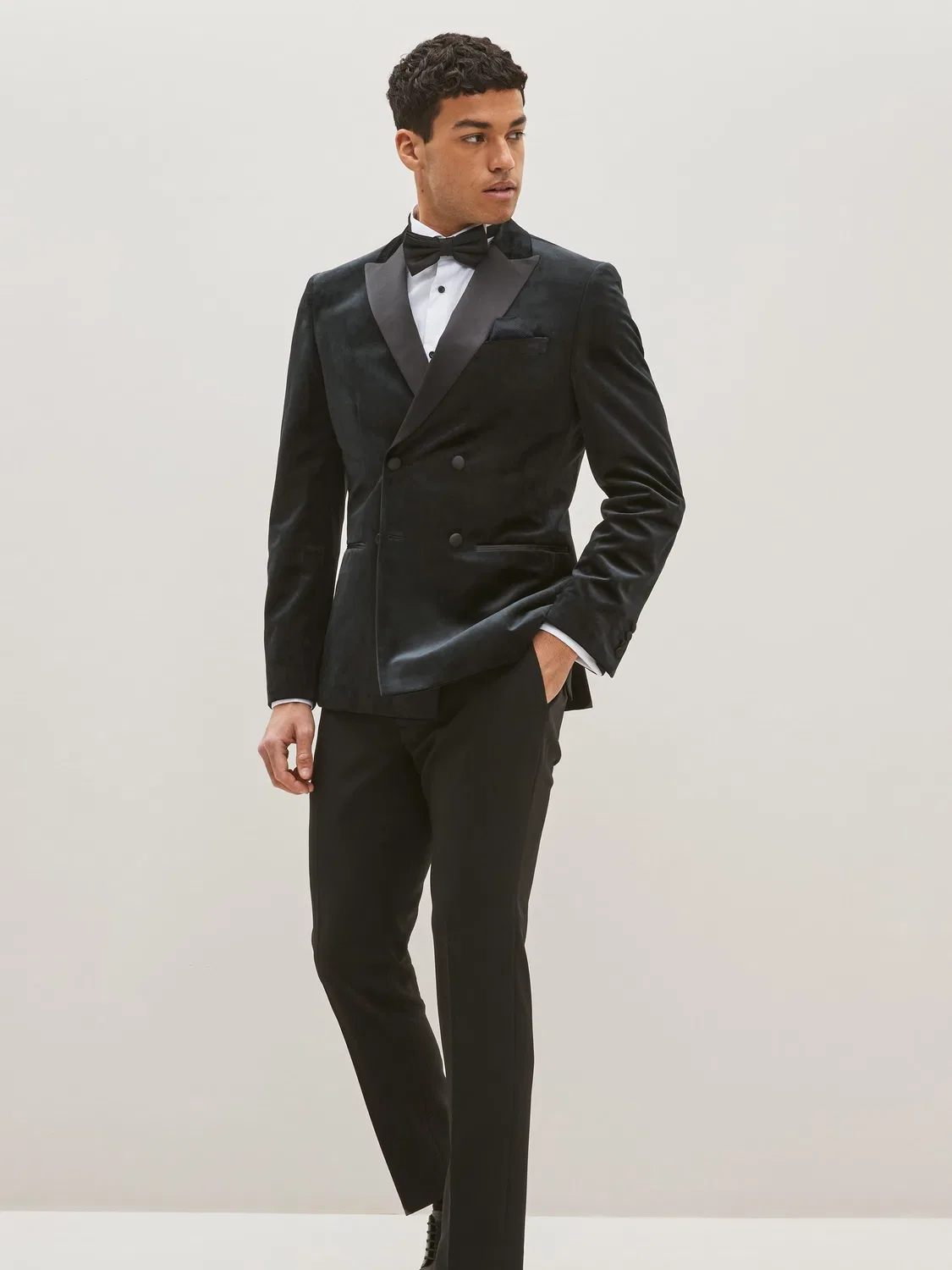 Пиджак двубортный, slim fit, Velvet Blazer Next, черный — фото 2