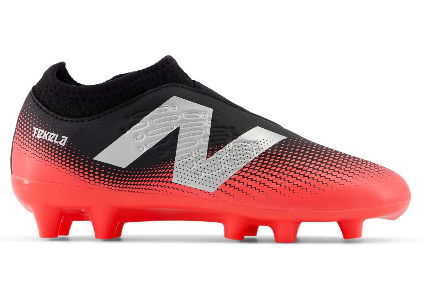 Детские бутсы New Balance Tekela Magique V4+ Junior FG, Black/Energy Red/Metallic Silver