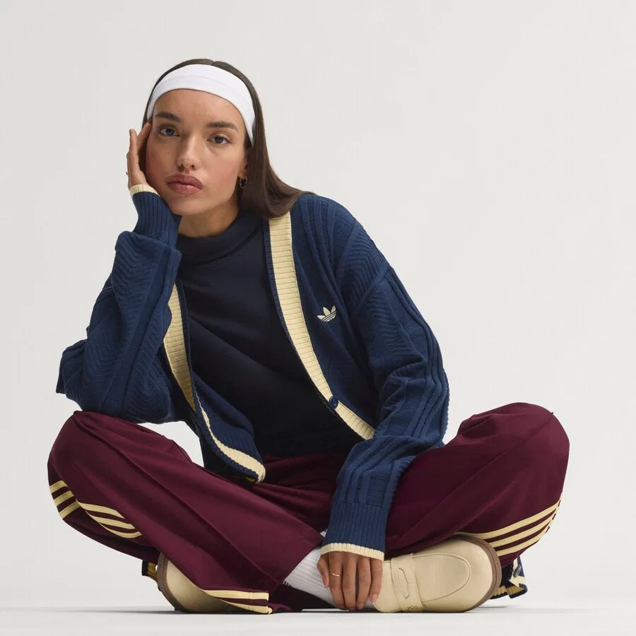Вязаный кардиган ADIDAS ORIGINALS темно-синего цвета — фото 4
