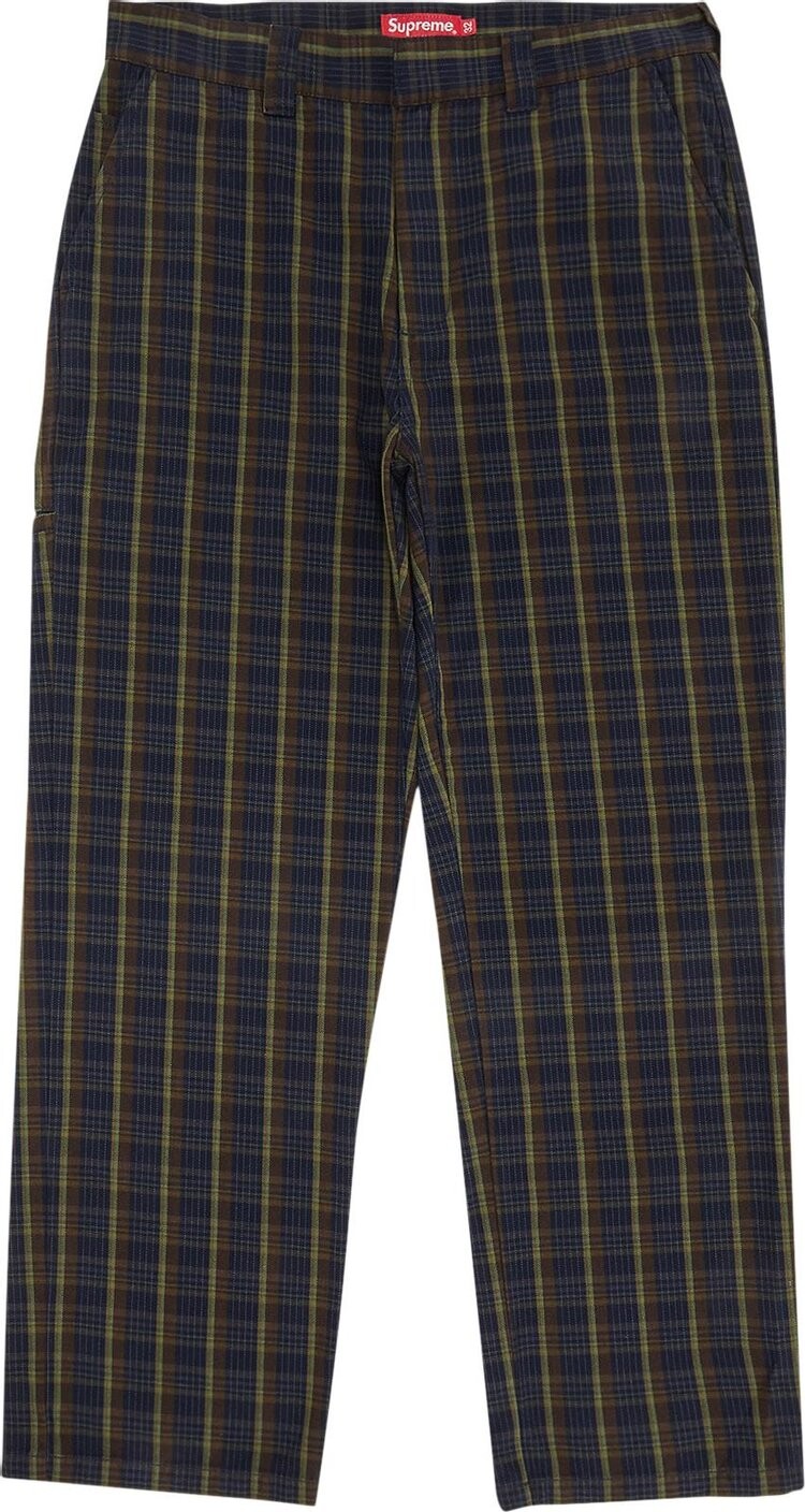 

Брюки Supreme Work Pant 'Navy Plaid', синий