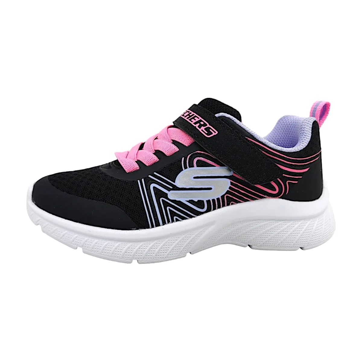 Детские кроссовки для девочек с принтом Skechers Microspec Plus - Sprint Speed, Black Synthetic Multi Trim